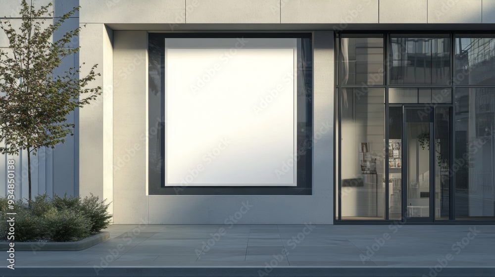 Shopfront Display. White Mockup Poster in Window Shopfront Display. White Mockup Poster in Window