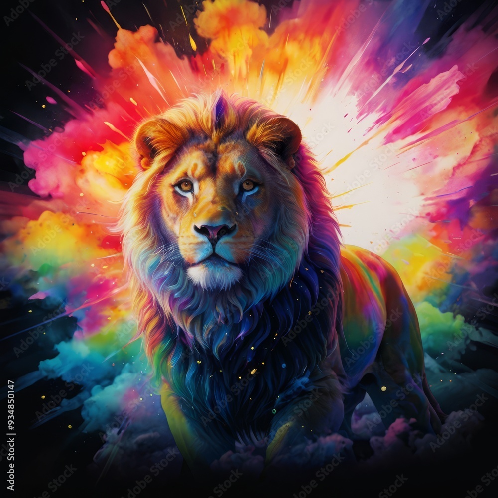 Fototapeta a lion with a rainbow of colors and a rainbow of colors.