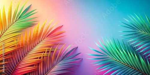 Colorful palm leaves on pastel background with gradient effect, perfect for a bright summer concept