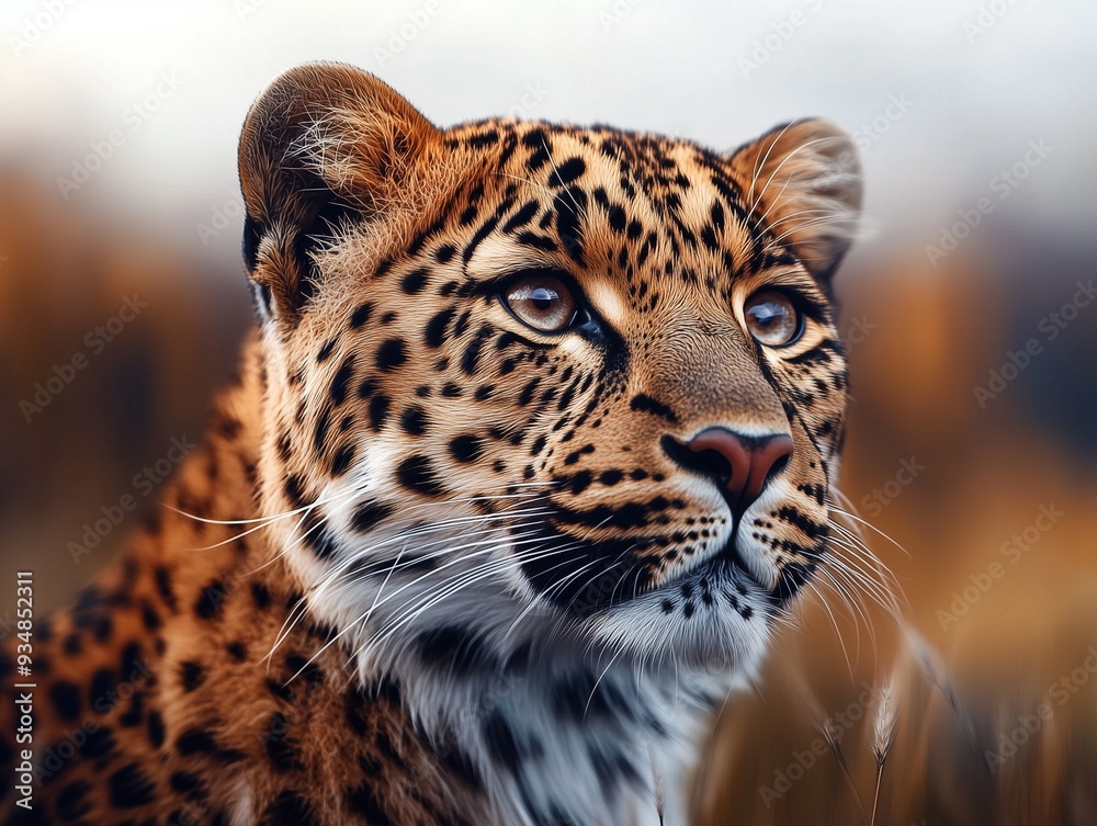 Close Up Portrait of Leopard in Savanna, Wild African Big Cat Close Up Portrait of Leopard in Savanna, Wild African Big Cat