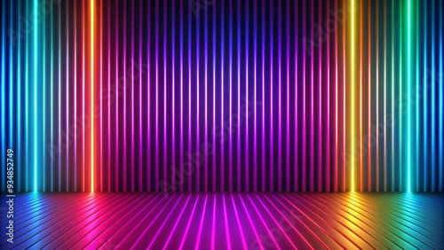 Neon light background with colorful striped pattern