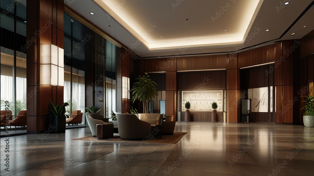 A three-dimensional representation of the hotel lobby A three-dimensional representation of the hotel lobby