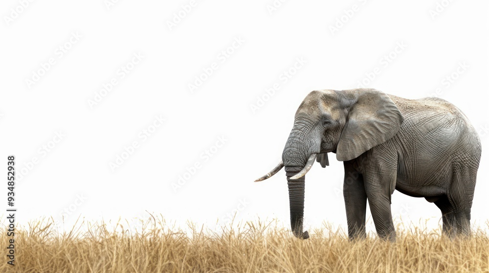 Fototapeta premium Elephant standing in tall grass.