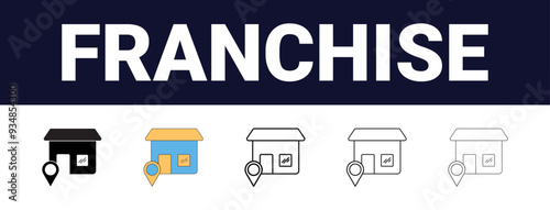 Different style Franchise Icons set collection. Franchise Line editable icons set. black outline franchise icons set, Editable, filled, outline, line and stroke style can be used for web, mobile, ui,	