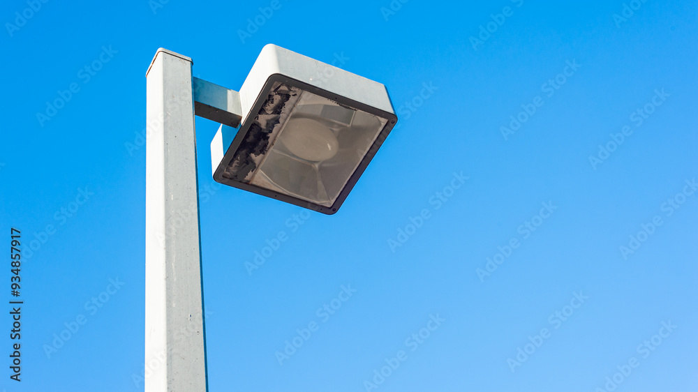 Metal street lamp on a blue sky background. Metal street lamp on a blue sky background.