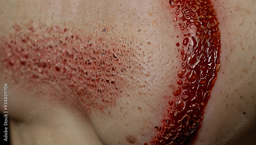 Fototapeta premium Close-up of Psoriasis Plaques on the Skin, Displaying the Thick, Red, and Scaly Patches Typical of the Condition