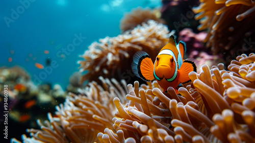 A Clownfish Peeking Out of an Anemone in the Ocean