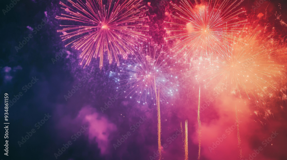 Fireworks illuminate the dark night sky, bursting in vibrant colors. The display, from Loto Quebec in Quebec, Canada, creates a stunning spectacle of lights and patterns. Fireworks illuminate the dark night sky, bursting in vibrant colors. The display, from Loto Quebec in Quebec, Canada, creates a stunning spectacle of lights and patterns.