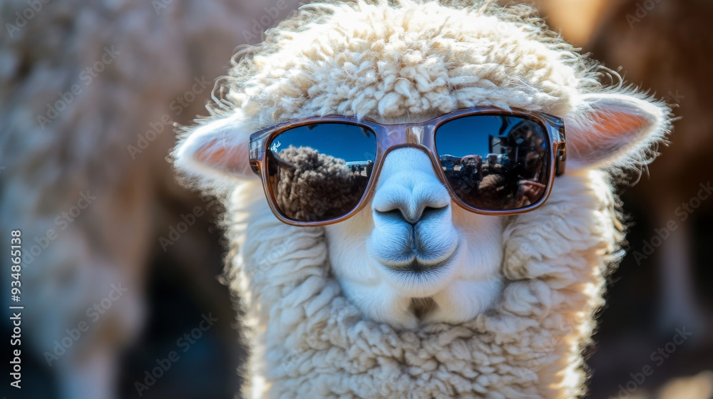 Fototapeta premium Humorous alpaca sporting sunglasses.