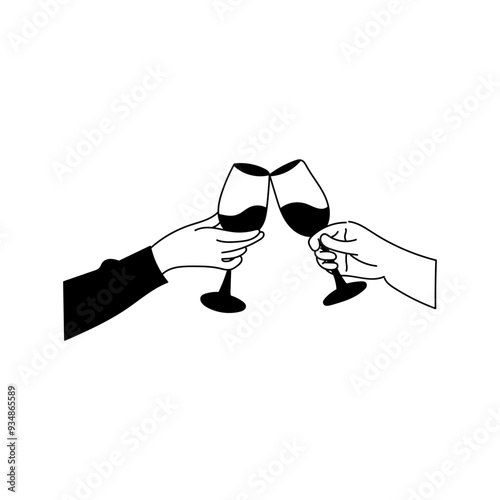 vector illustration of two hands clinking wine glasses