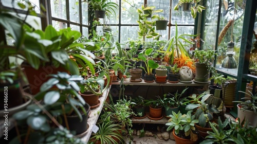 Lush Green Plants in a Greenhouse.