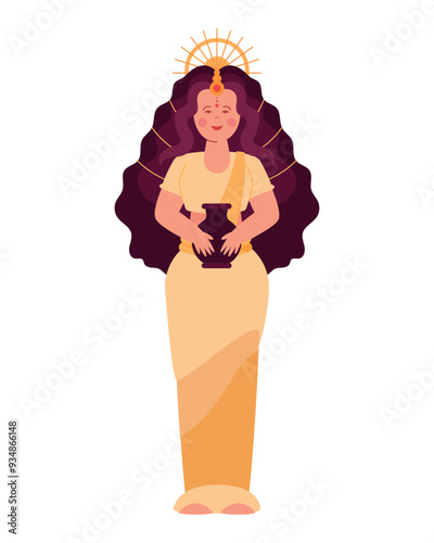 goddess durga with clay vase photo