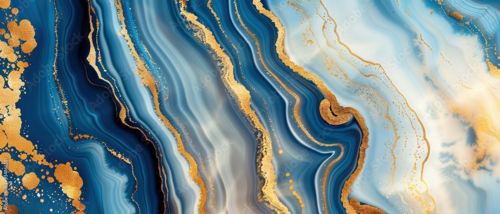 Fototapeta premium Elegant blue and gold marble pattern, ideal for sophisticated design projects, branding, and advertising materials, offering a luxurious and modern aesthetic.