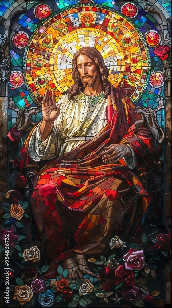 Stained Glass Depiction of Jesus Christ Stained Glass Depiction of Jesus Christ