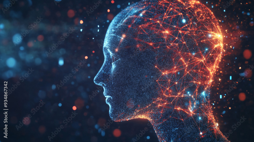 Merging Mind and Machine: AI Intelligence Visualization. A digital depiction of artificial intelligence integrated within the human form, illustrating the harmonious fusion of technology and human. Merging Mind and Machine: AI Intelligence Visualization. A digital depiction of artificial intelligence integrated within the human form, illustrating the harmonious fusion of technology and human.