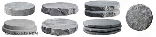 Set of empty round grey stone product display podium
