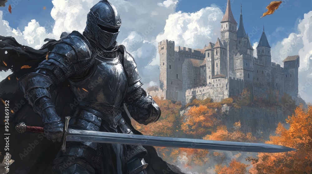 medieval knight with castle in the background medieval knight with castle in the background