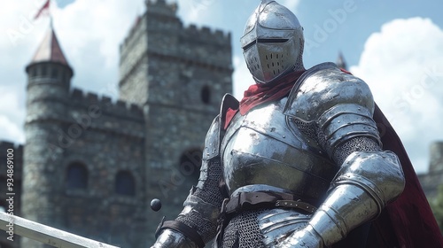 medieval knight with castle in the background