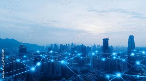 Smart City Skyline Network Connection Technology Concept