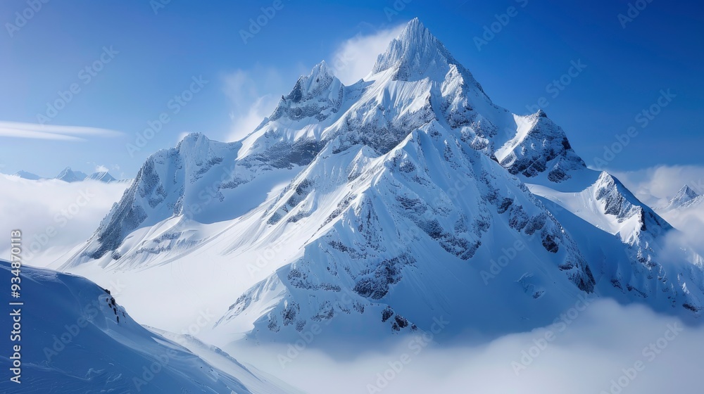Fototapeta premium photo of snowy mountain peaks , ai