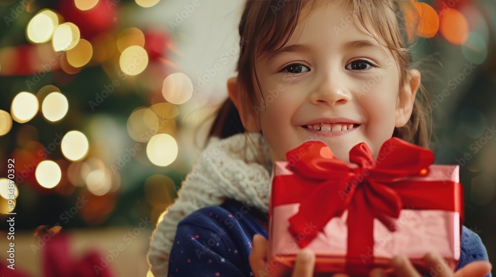 Smiling Girl Holding Christmas Present Smiling Girl Holding Christmas Present