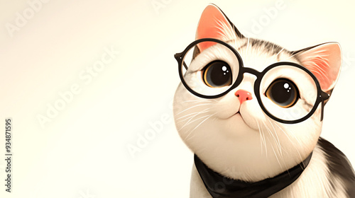 A Cute Cartoon Cat Wearing Round Glasses photo