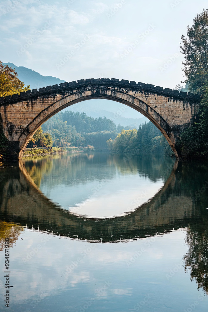 Fototapeta premium Ancient stone bridge over a calm river