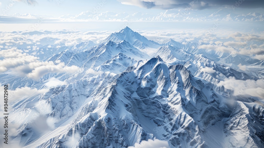 Fototapeta premium photo of snowy mountain peaks , ai
