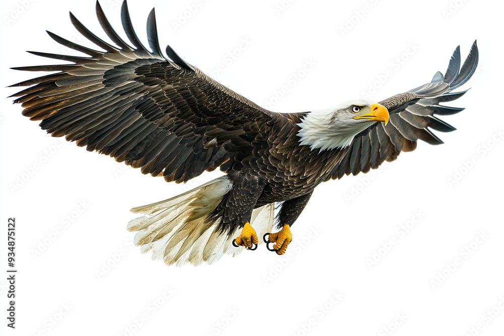 Bald eagle soaring against a white background Bald eagle soaring against a white background