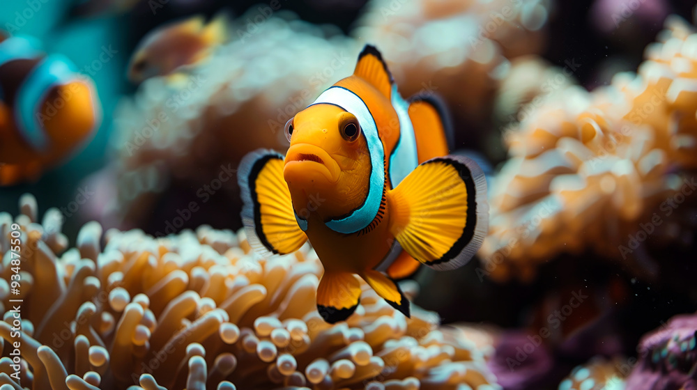 Close-up of an Orange and White Clownfish in a Coral Reef Close-up of an Orange and White Clownfish in a Coral Reef