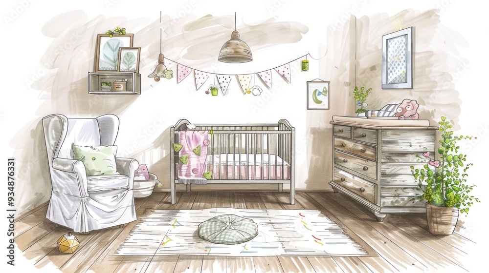 Obraz premium Hand drawn sketch of a nursery.