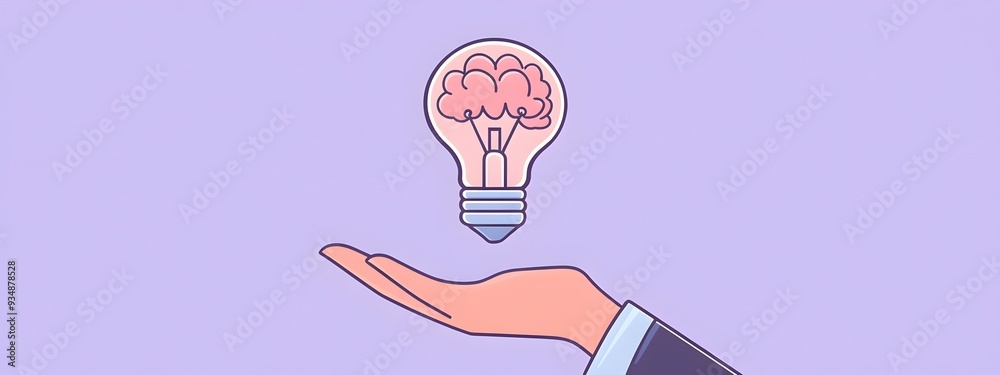 A hand holding a brain-shaped light bulb,representing the power of the human mind and its ability to generate creative ideas,innovative solutions,and intellectual breakthroughs.