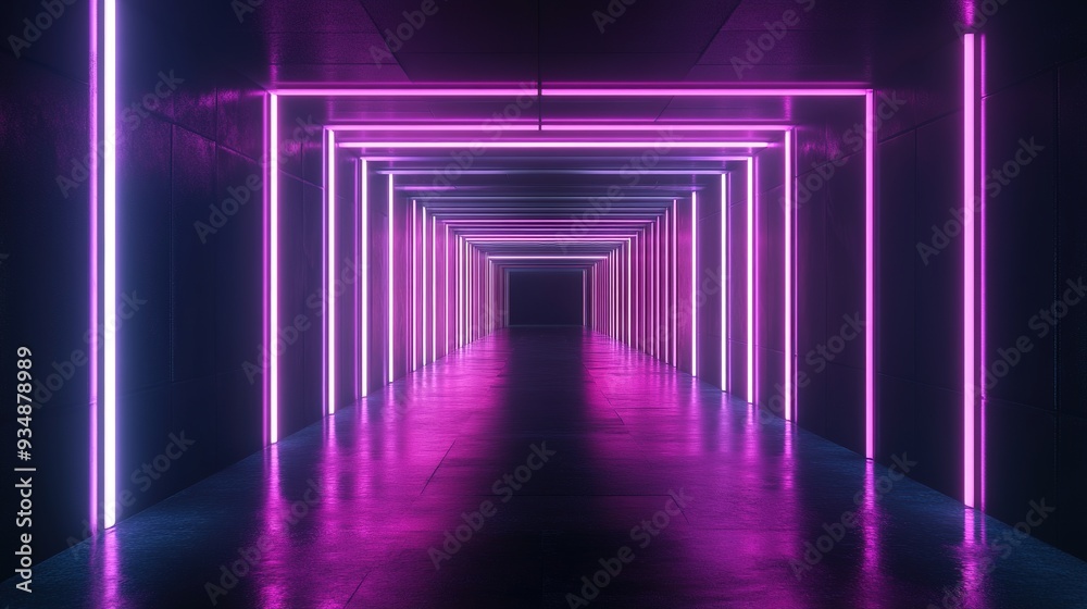Neon Gateway: A mesmerizing spectacle of vibrant purple and pink neon lights illuminating a dark, futuristic corridor, creating a captivating visual journey into the unknown. Neon Gateway: A mesmerizing spectacle of vibrant purple and pink neon lights illuminating a dark, futuristic corridor, creating a captivating visual journey into the unknown.