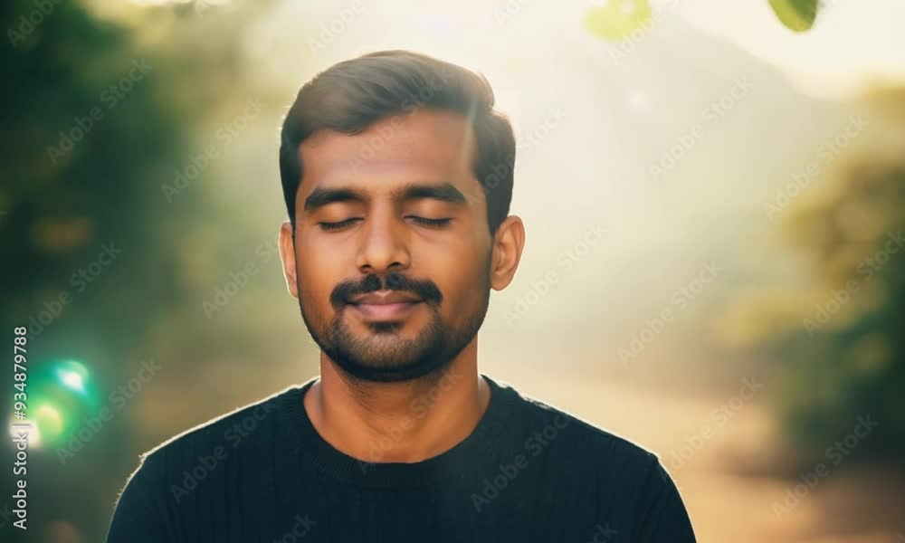 A man with closed eyes, basking in the warmth of sunlight. A man with closed eyes, basking in the warmth of sunlight.