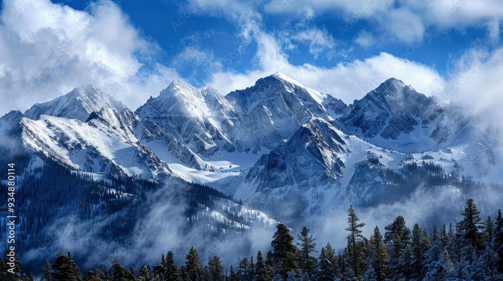 photo of snowy mountain peaks , ai photo of snowy mountain peaks , ai