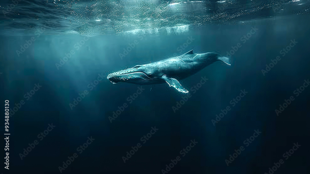 Fototapeta premium Humpback Whale Swimming in the Deep Ocean