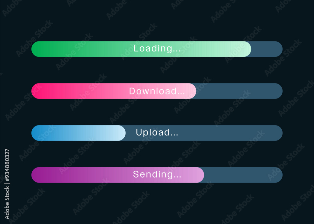 Colorful Loading Bar Set. Download and upload in process, System software update and upgrade technology concept ,flat vector design minimal elements for video games. isolated on blue background. Colorful Loading Bar Set. Download and upload in process, System software update and upgrade technology concept ,flat vector design minimal elements for video games. isolated on blue background.