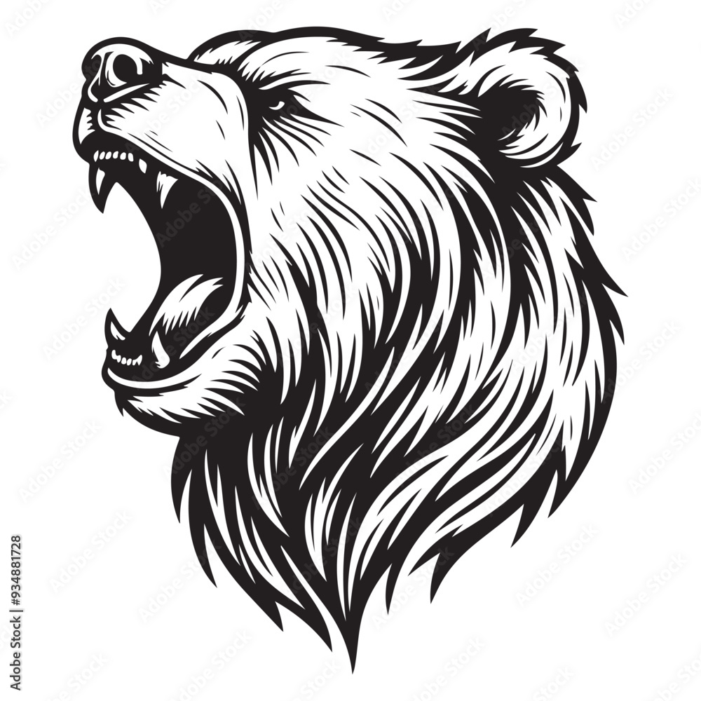 Obraz premium Line art of bear face roaring cartoon vector