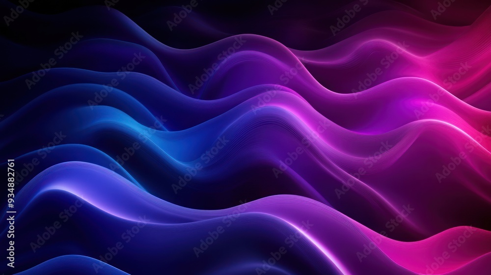 Fototapeta premium Abstract Blue and Purple Wavy Lines on Black Background