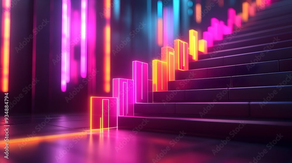 Ascending 3D business growth chart with sleek minimalist data visualization Ascending 3D business growth chart with sleek minimalist data visualization