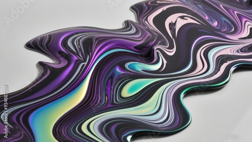 Fototapeta Naklejka Na Ścianę i Meble -  Abstract Liquid Swirl, Black, Purple, Teal, White and Silver Marble Effect