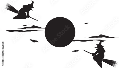 Illustration battle of the witch on the Halloween night. Vector Illustration.