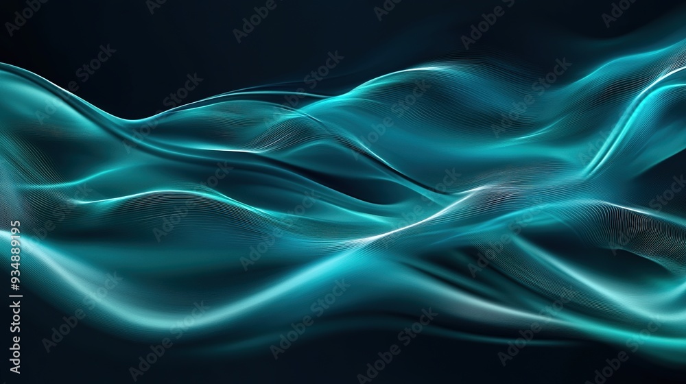 Fototapeta premium Abstract Teal Flow: A mesmerizing abstract digital art piece featuring a flowing, turquoise wave against a dark backdrop. 