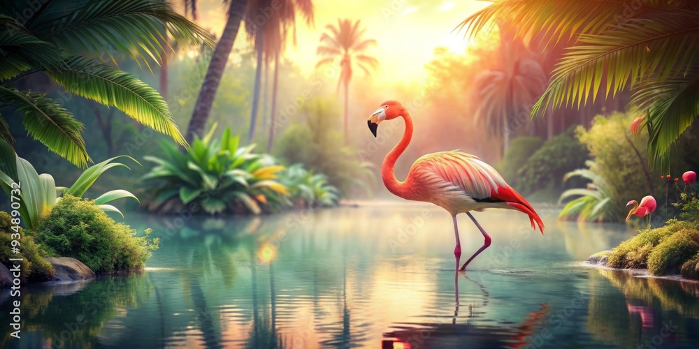 Fototapeta premium Collage retro dreamy of flamingo in the outdoors surrounded by nature