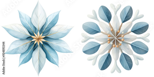 Beautiful digital blue and white flowers with intricate petal designs, perfect for backgrounds and floral decorations.