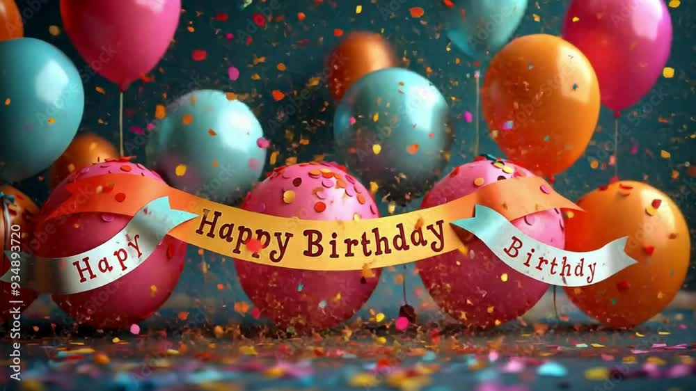 A vibrant Happy Birthday party background featuring colorful balloons in various hues.