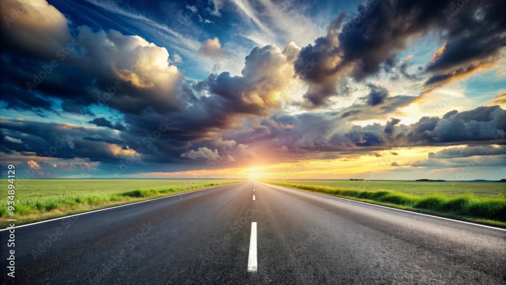 Naklejka premium Scenic view of an asphalt road with a cloudy sky background