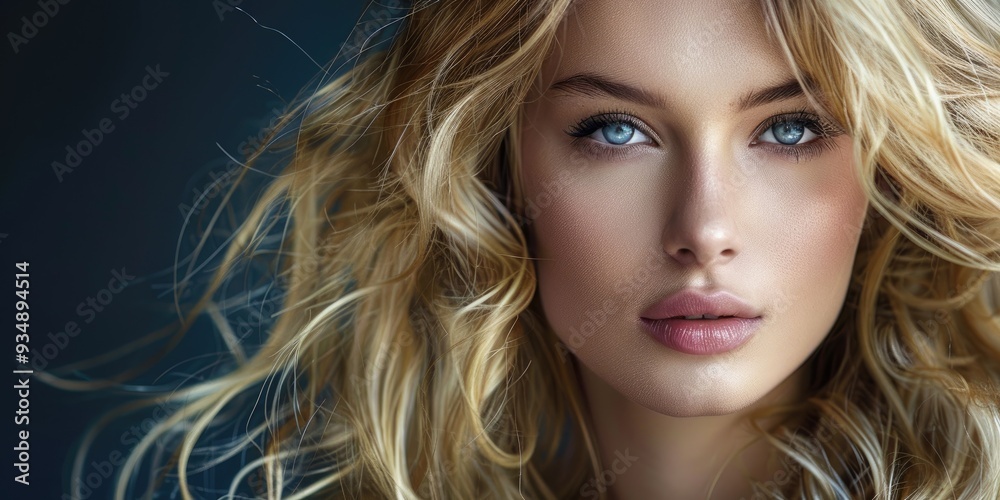 Obraz premium Chic Fashion Portrait of an Attractive Woman with Natural Light Blonde Hair in a Studio Environment