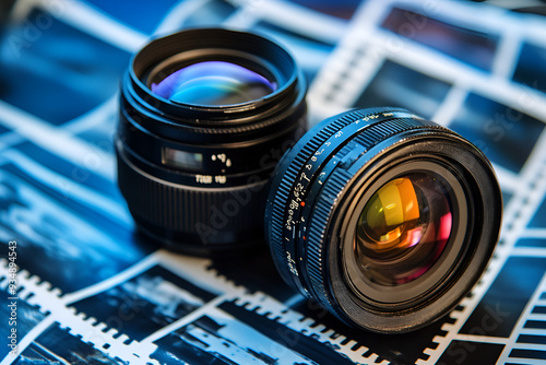 A detailed close-up of a professional camera lens with reflections, highlighting the complexity and technology behind modern photography.
