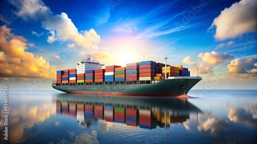 Cargo ship with containers isolated on background